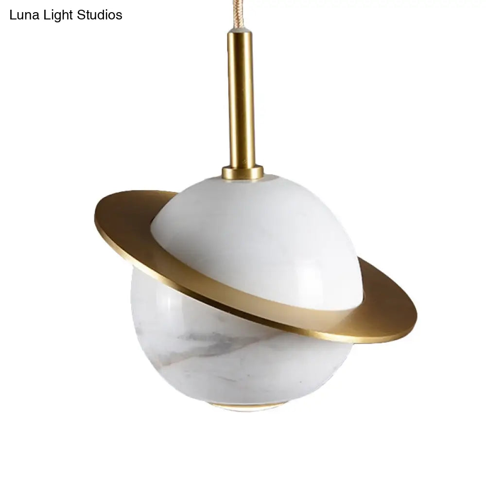 Modern Led Marble Sphere Ceiling Pendant Lamp With Trapped Ring - White/Black/Green Finish