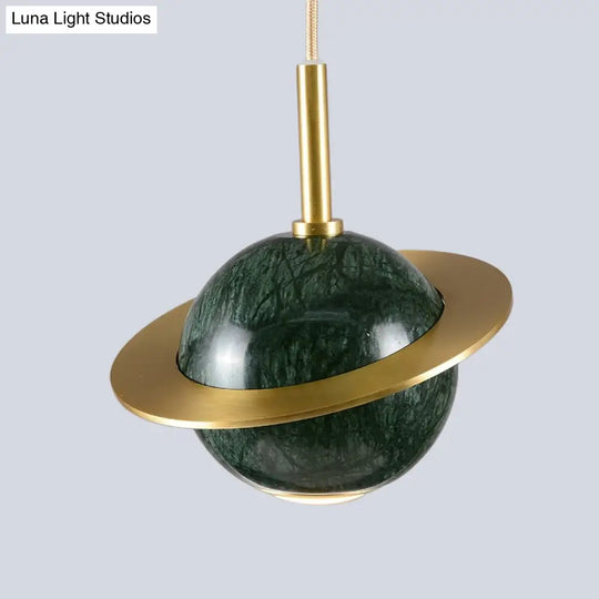 Modern Led Marble Sphere Ceiling Pendant Lamp With Trapped Ring - White/Black/Green Finish