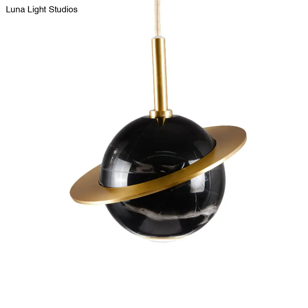 Modern Led Marble Sphere Ceiling Pendant Lamp With Trapped Ring - White/Black/Green Finish