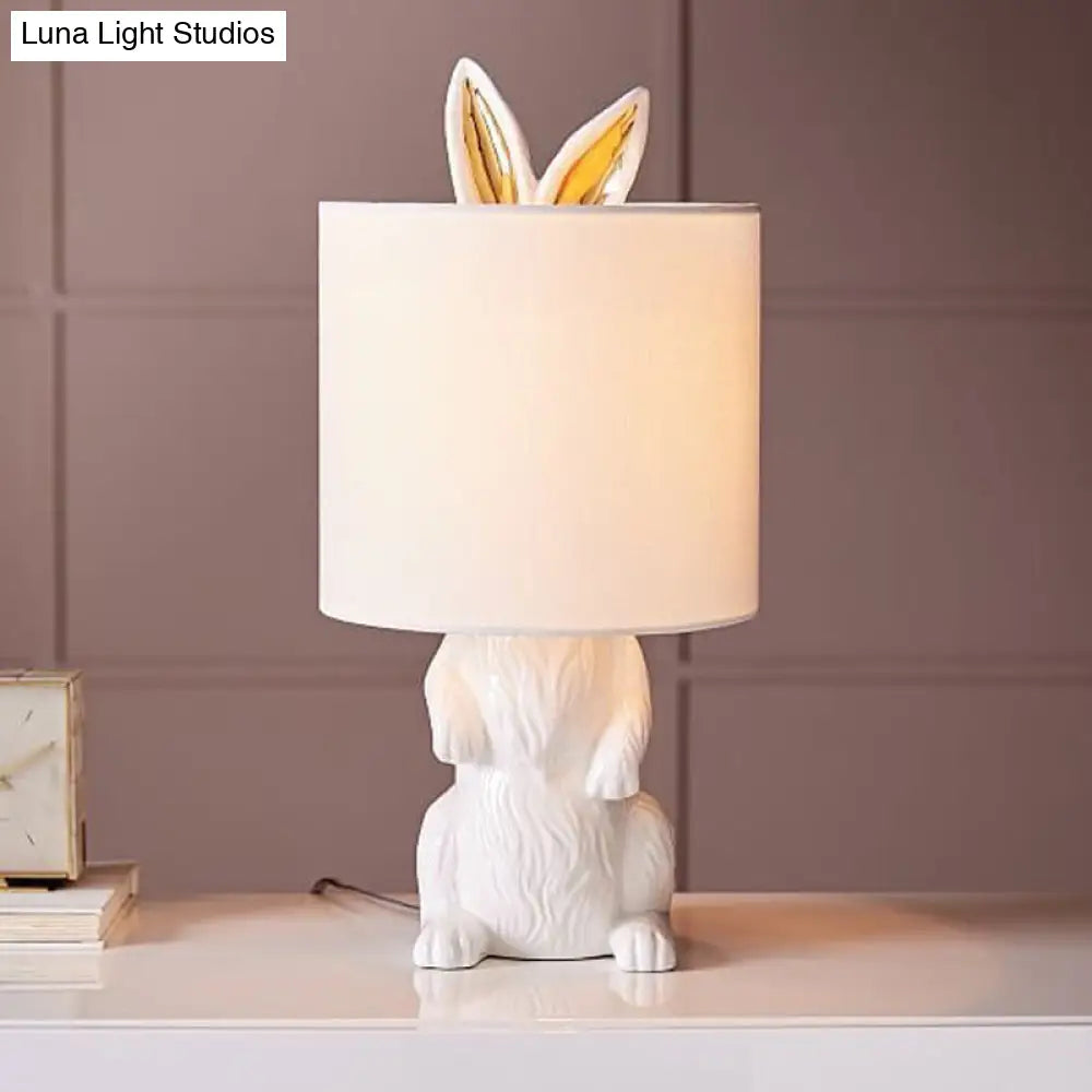 Modern Masked Rabbit Bedside Lamp: White Resin Table Light Single-Bulb Nightstand Lighting