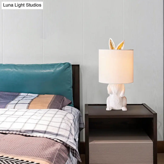 Modern Masked Rabbit Bedside Lamp: White Resin Table Light Single-Bulb Nightstand Lighting