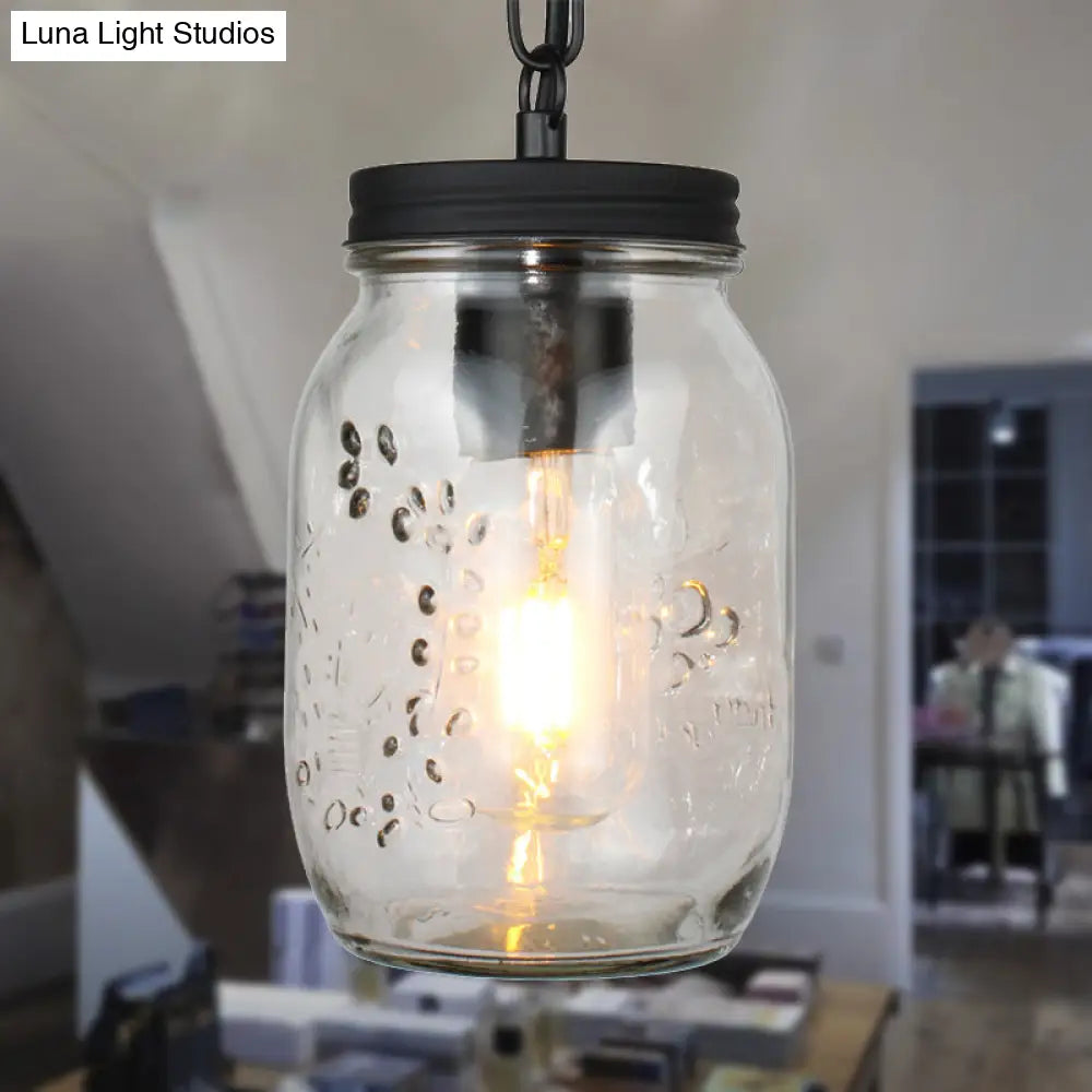 Modern Mason Jar Hanging Ceiling Light | Clear Glass Pendant Lighting In Black