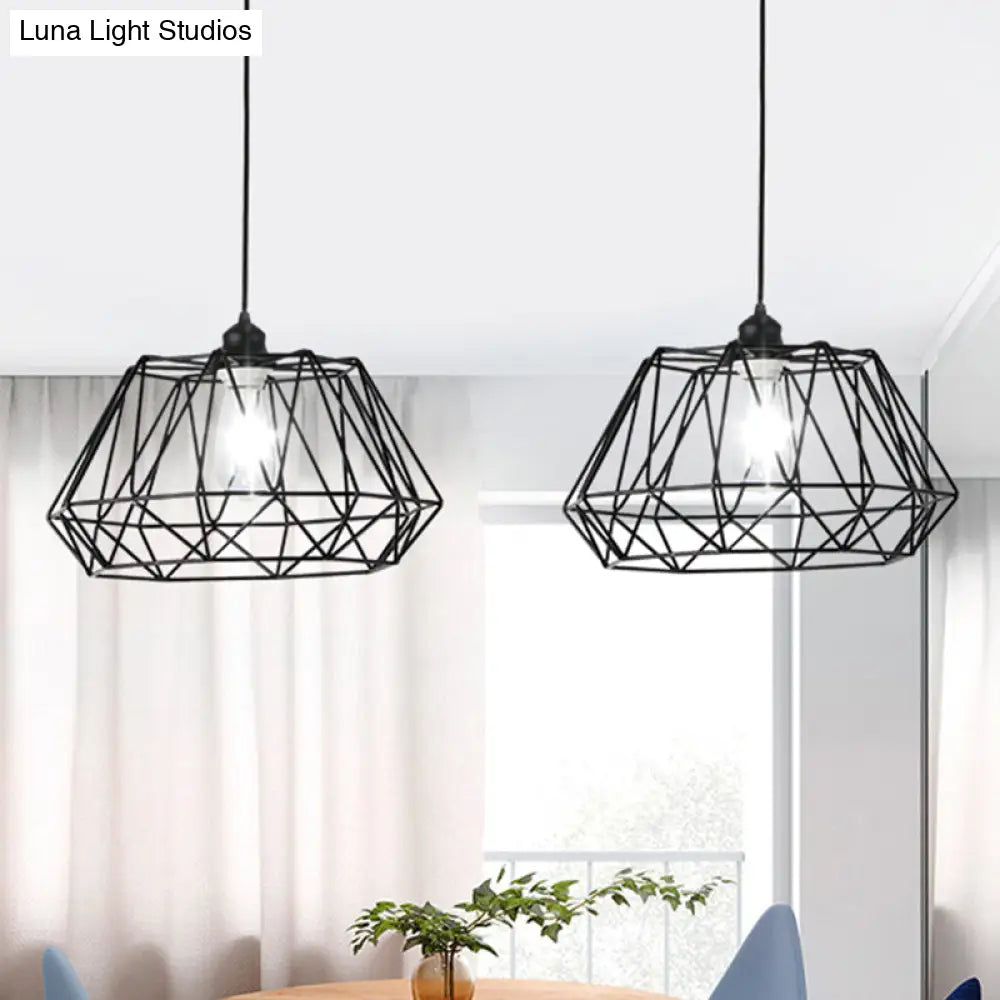 Modern Geometric Iron Ceiling Pendant With Matte Black Shade For Dining Room