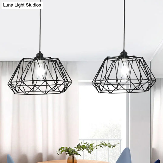 Modern Geometric Iron Ceiling Pendant With Matte Black Shade For Dining Room