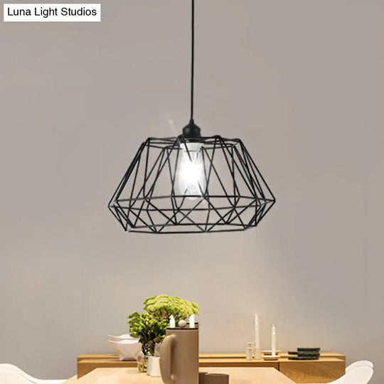 Modern Geometric Iron Ceiling Pendant With Matte Black Shade For Dining Room