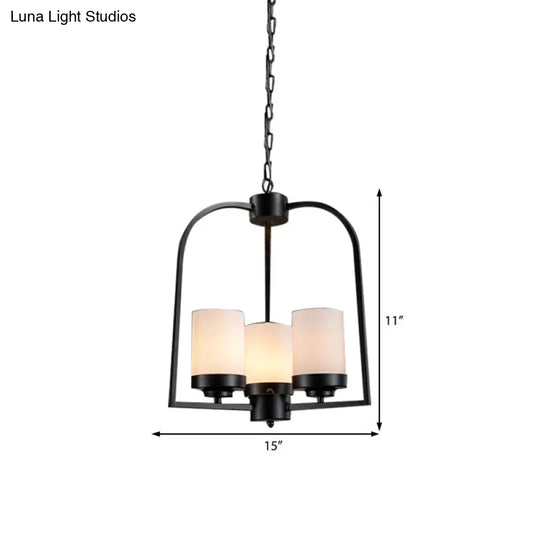 Opal Glass Industrial Chandelier - Matte Black 3 Light Dining Room Hanging Lamp