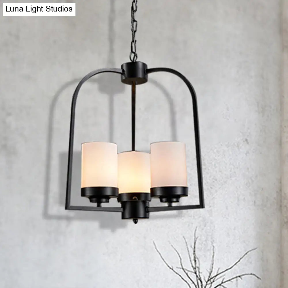 Opal Glass Industrial Chandelier - Matte Black 3 Light Dining Room Hanging Lamp