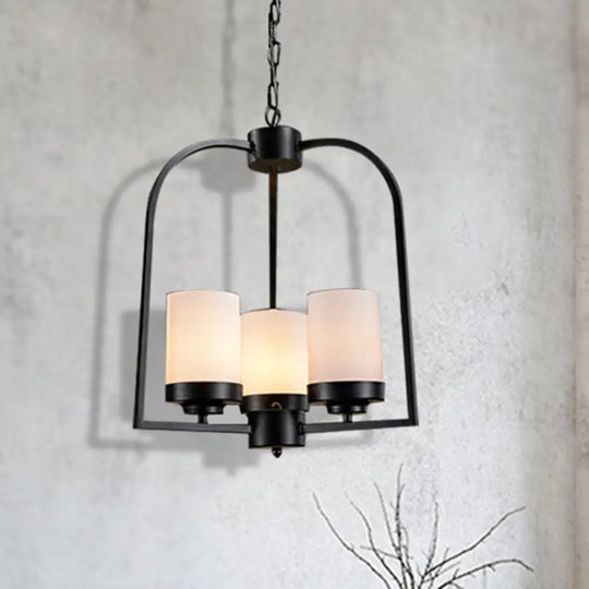 Modern Matte Black Industrial Chandelier With Opal Glass - 3 Light Dining Room Hanging Lamp