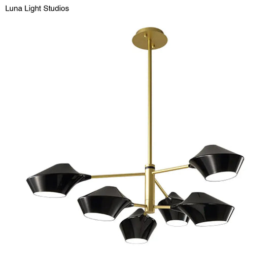 Modern Metal 2-Tier Chandelier With Swivel Shades In Black-Gold/White - 6 Bulb Ceiling Pendant For