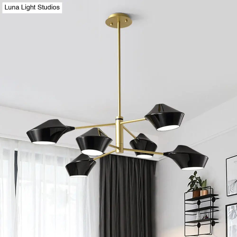 Modern 2-Tier Swivel Chandelier - Black-Gold/White 6 Bulbs For Living Room Ceiling Black-Gold