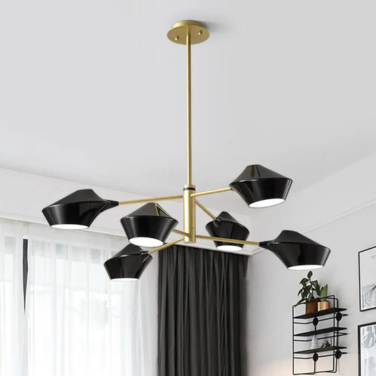 Modern Metal 2-Tier Chandelier With Swivel Shades In Black-Gold/White - 6 Bulb Ceiling Pendant For