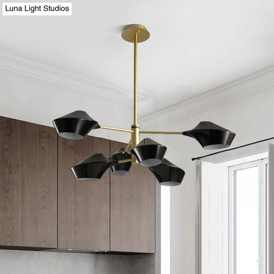 Modern Metal 2-Tier Chandelier With Swivel Shades In Black-Gold/White - 6 Bulb Ceiling Pendant For