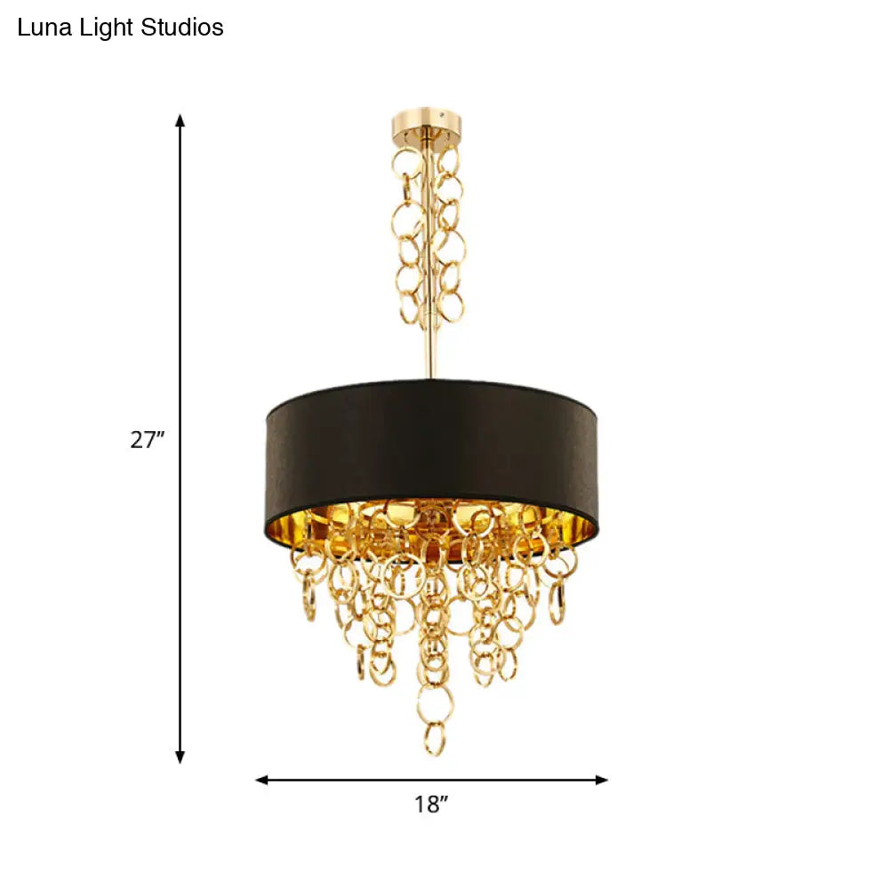 Modern Metal 3-Light Ceiling Chandelier With Multi Rings: Black And Gold Contemporary Pendant