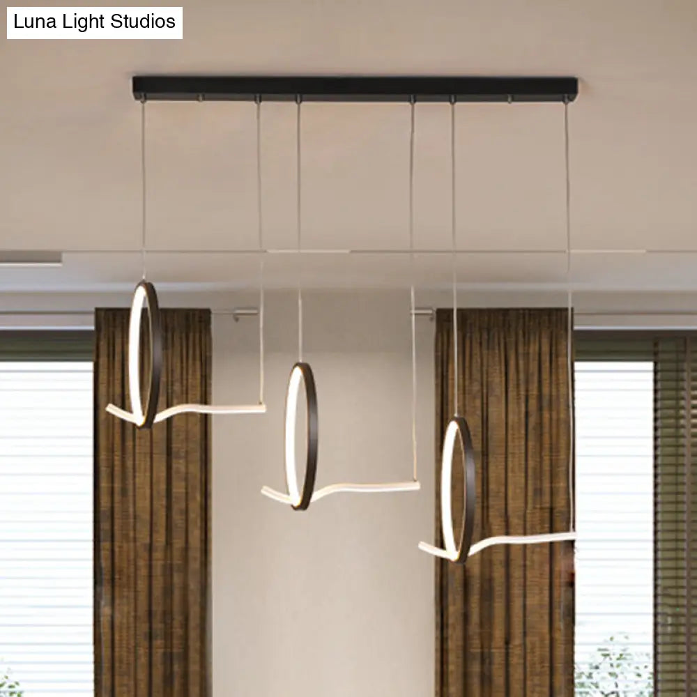 Modernist Led Hanging Chandelier Lamp Kit In Black/Gold With Metallic 3-Ringed Design Warm/White