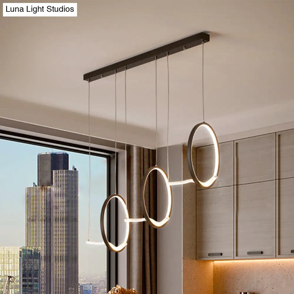 Modernist Led Hanging Chandelier Lamp Kit In Black/Gold With Metallic 3-Ringed Design Warm/White