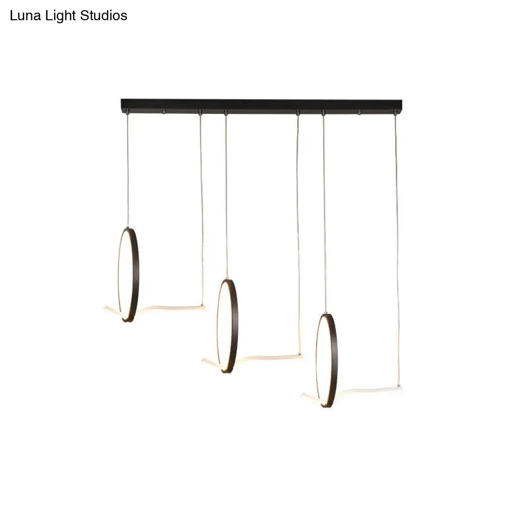 Modernist Led Hanging Chandelier Lamp Kit In Black/Gold With Metallic 3-Ringed Design Warm/White