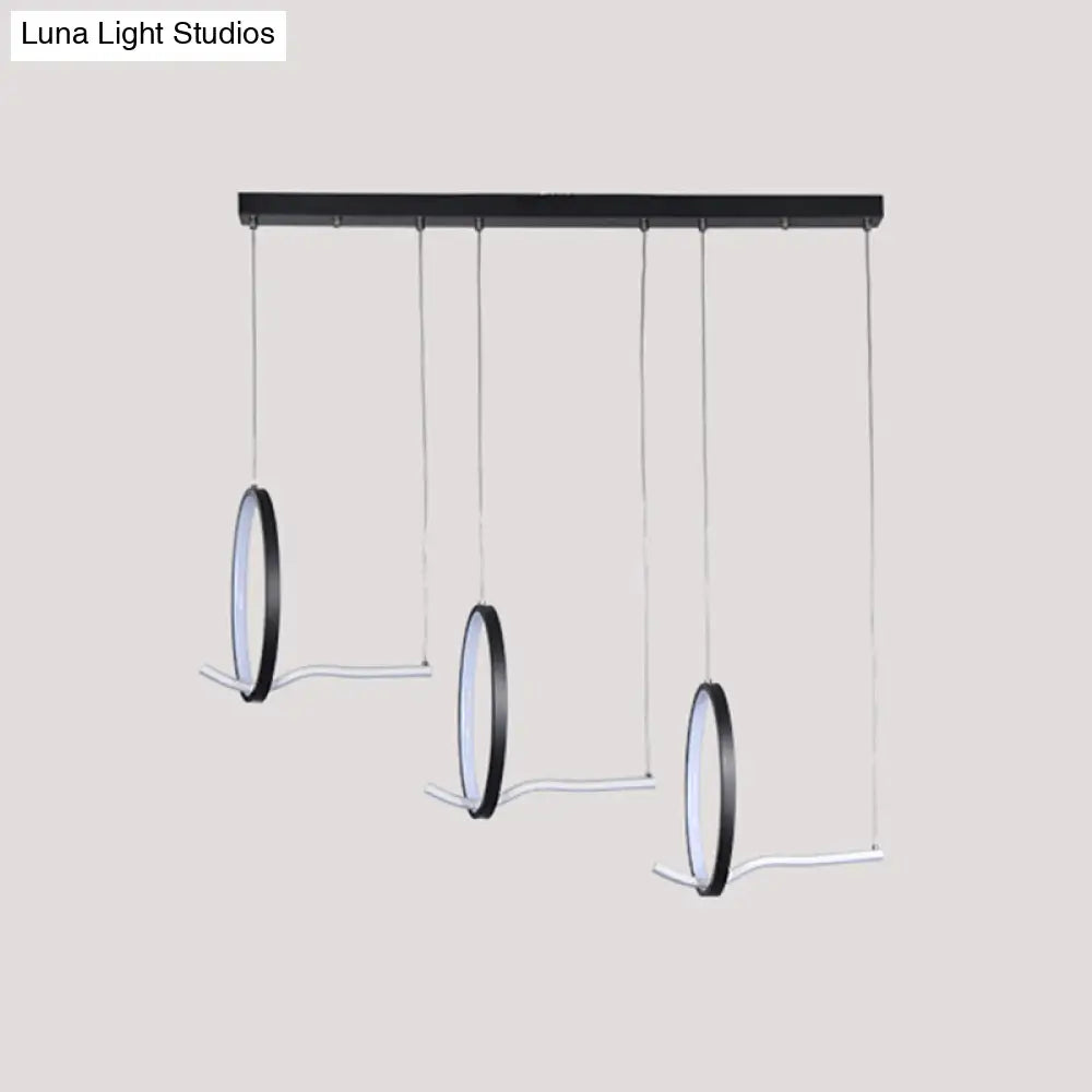 Modernist Led Hanging Chandelier Lamp Kit In Black/Gold With Metallic 3-Ringed Design Warm/White