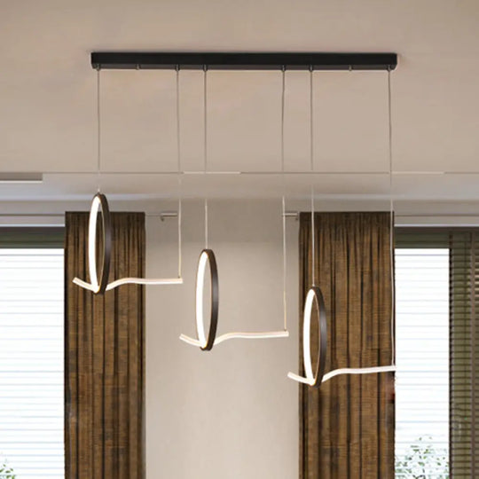 Modern Metal 3-Ringed Chandelier With Led Hanging Light Kit In Black/Gold - Warm/White Black / Warm