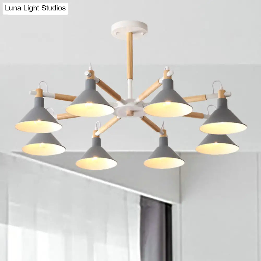 Modern Metal 8-Bulb Hanging Chandelier - Horn Shape Design For Living Room