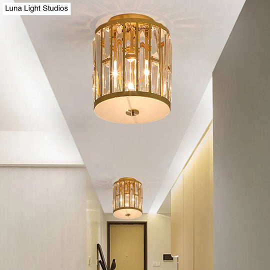 Modern Metal And Crystal Cylinder Flush Mount Light With Gold Ceiling Fixture

Or

Gold Light: