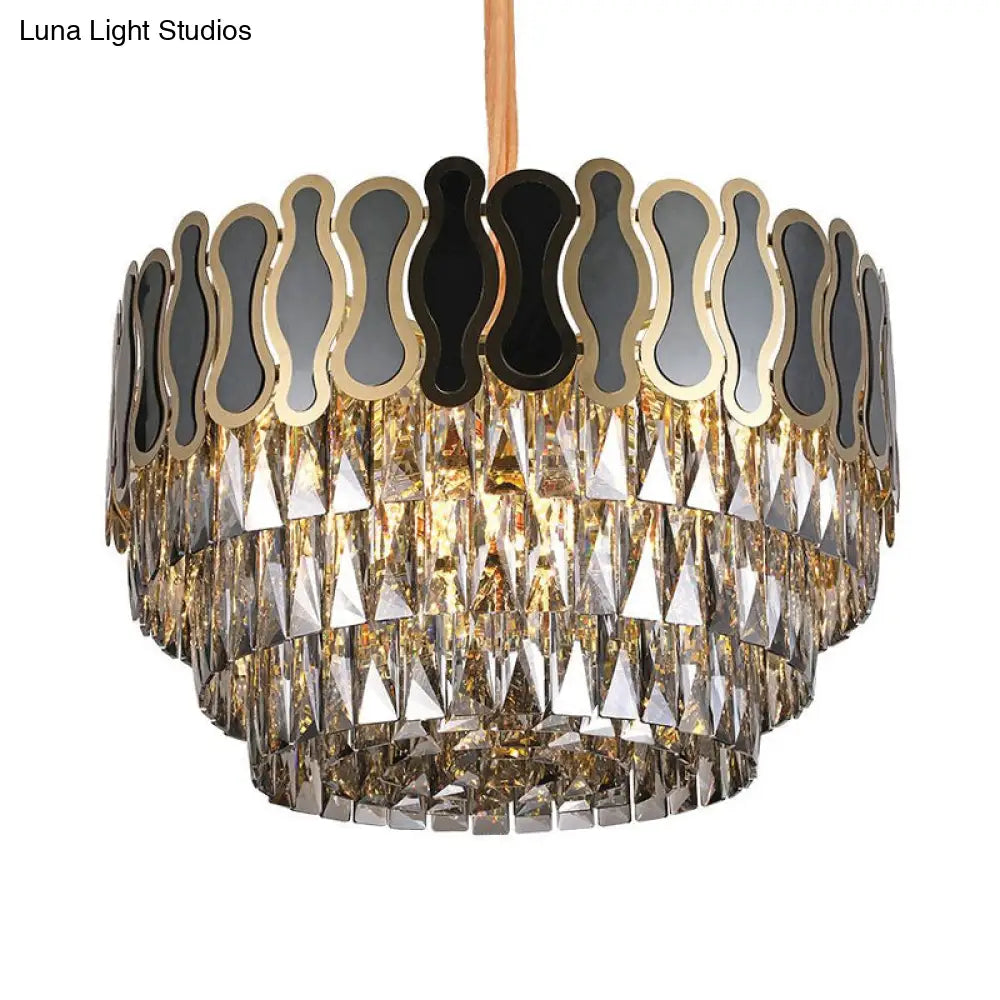 Modern Metal And Crystal Tiered Hanging Light Fixture | 8/11 Lights Black Chandelier 18 - 23.5 Wide