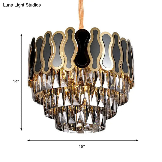 Modern Metal And Crystal Tiered Hanging Light Fixture - 8/11 Lights Black Chandelier 18’/23.5’ Wide