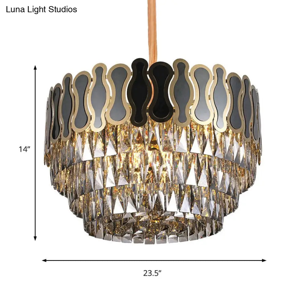 Modern Metal And Crystal Tiered Hanging Light Fixture | 8/11 Lights Black Chandelier 18 - 23.5 Wide