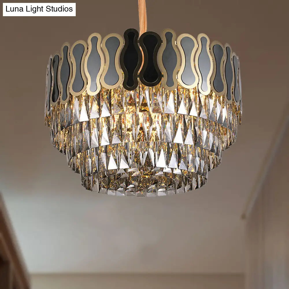 Modern Metal And Crystal Tiered Hanging Light Fixture | 8/11 Lights Black Chandelier 18 - 23.5 Wide