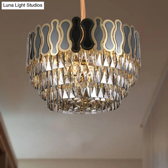 Modern Metal And Crystal Tiered Hanging Light Fixture | 8/11 Lights Black Chandelier 18 - 23.5 Wide