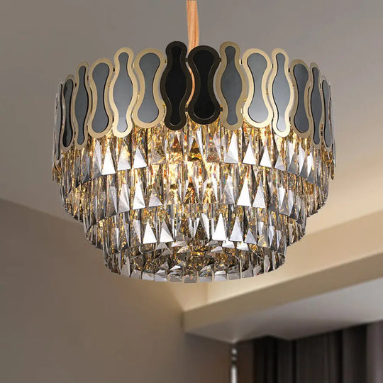 Modern Metal And Crystal Tiered Hanging Light Fixture - 8/11 Lights Black Chandelier 18’/23.5’