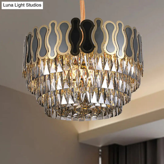 Modern Metal And Crystal Tiered Hanging Light Fixture | 8/11 Lights Black Chandelier 18 - 23.5 Wide