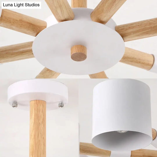 Modern Metal And Wood Cylinder Hanging Lamp For Living Room