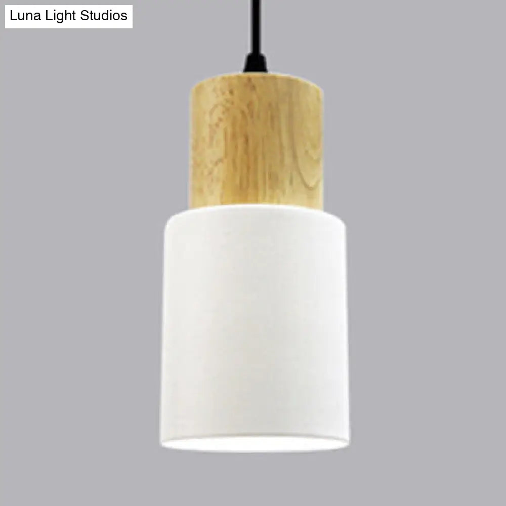 Modern Metal And Wood Pendant Light For Office Or Hallway With 1 Cylindrical Hanging Lamp White