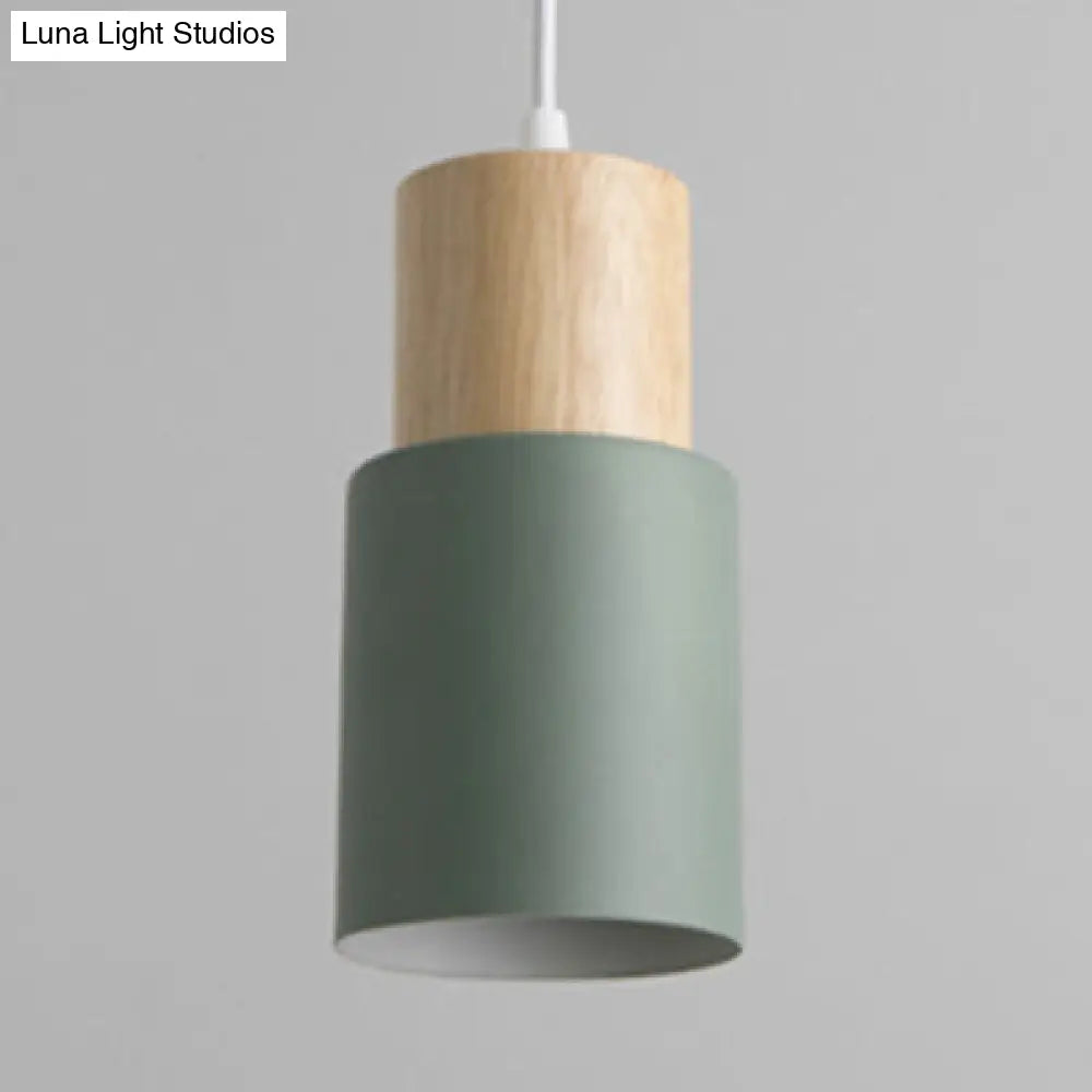 Modern Metal And Wood Pendant Light For Office Or Hallway With 1 Cylindrical Hanging Lamp