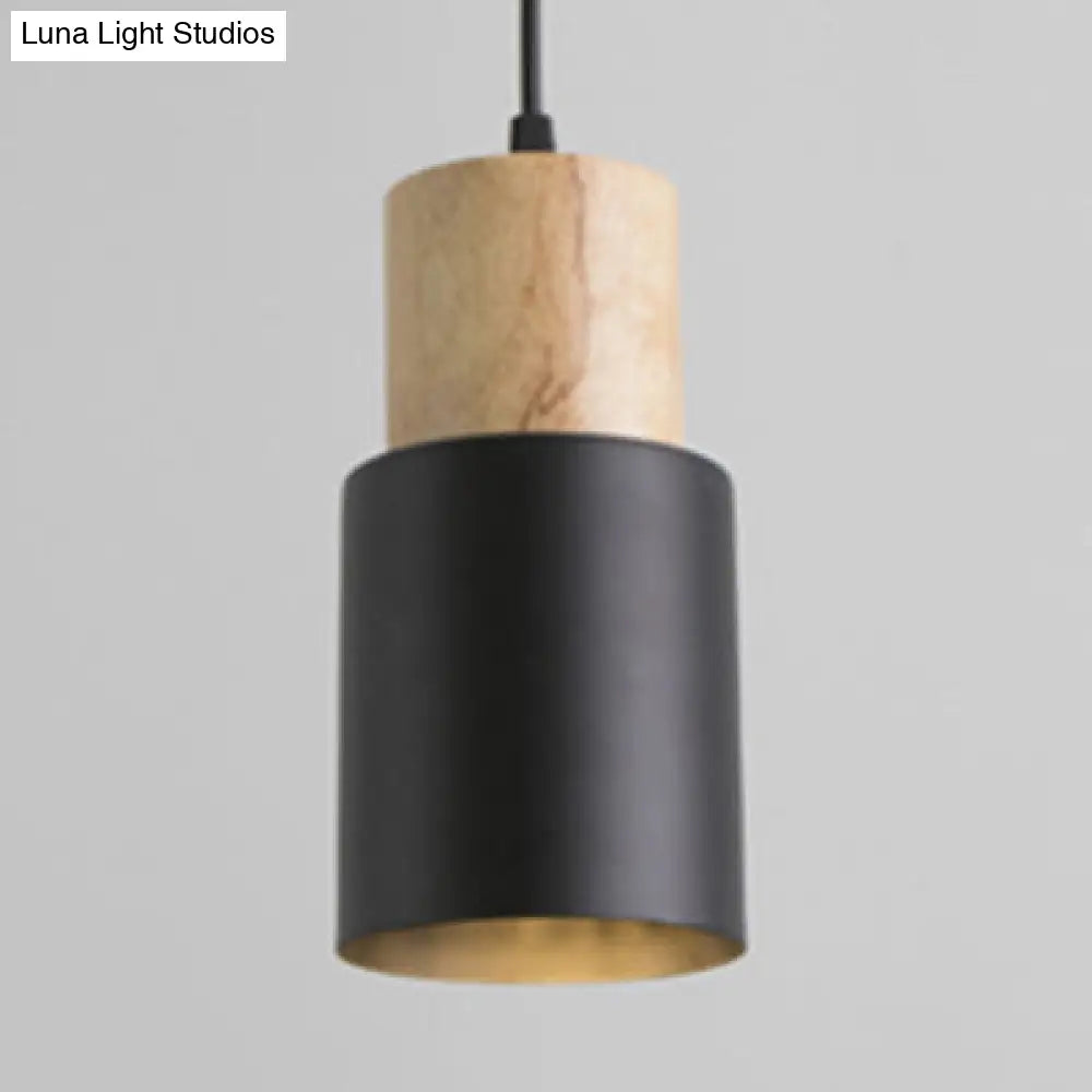 Modern Metal And Wood Hanging Lamp - 1 Light Pendant For Office Hallways