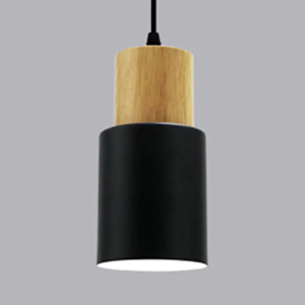 Modern Metal And Wood Hanging Lamp - 1 Light Pendant For Office Hallways Black