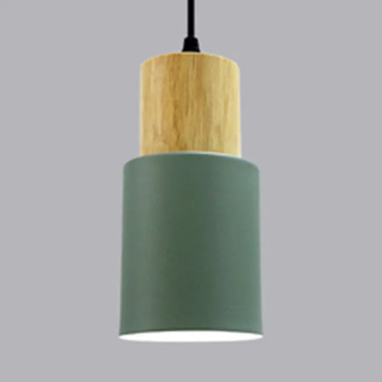 Modern Metal And Wood Hanging Lamp - 1 Light Pendant For Office Hallways Green