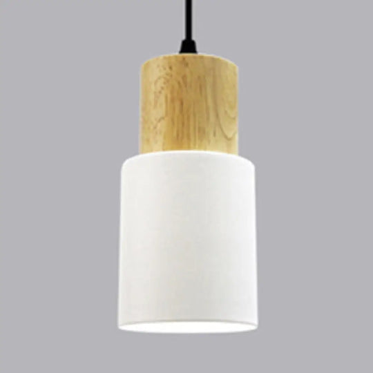 Modern Metal And Wood Hanging Lamp - 1 Light Pendant For Office Hallways White