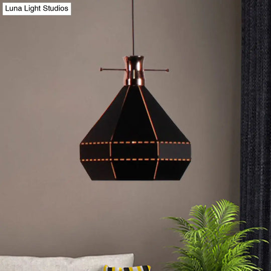 Modern Metal And Wood Pendant Light - Cylinder/Diamond Shade 1 Black/White Black / C