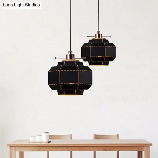 Modern Metal And Wood Pendant Light With Cylinder/Diamond Shade - 1 Black/White