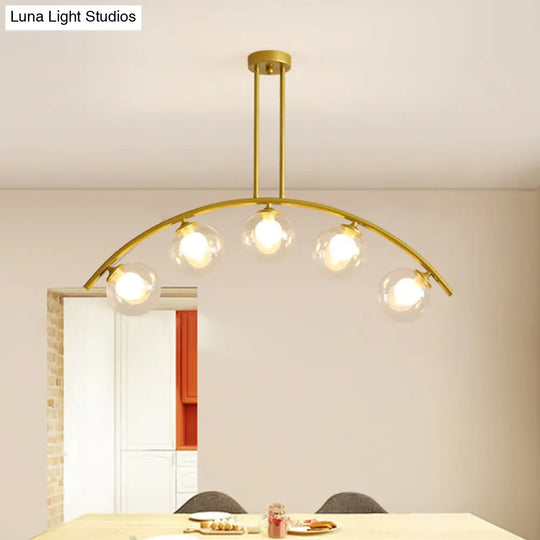 Modern Metal Arc Chandelier With Glass Ball Shades - 5/7/9 Light Pendant Ceiling Fixture 5 / Clear