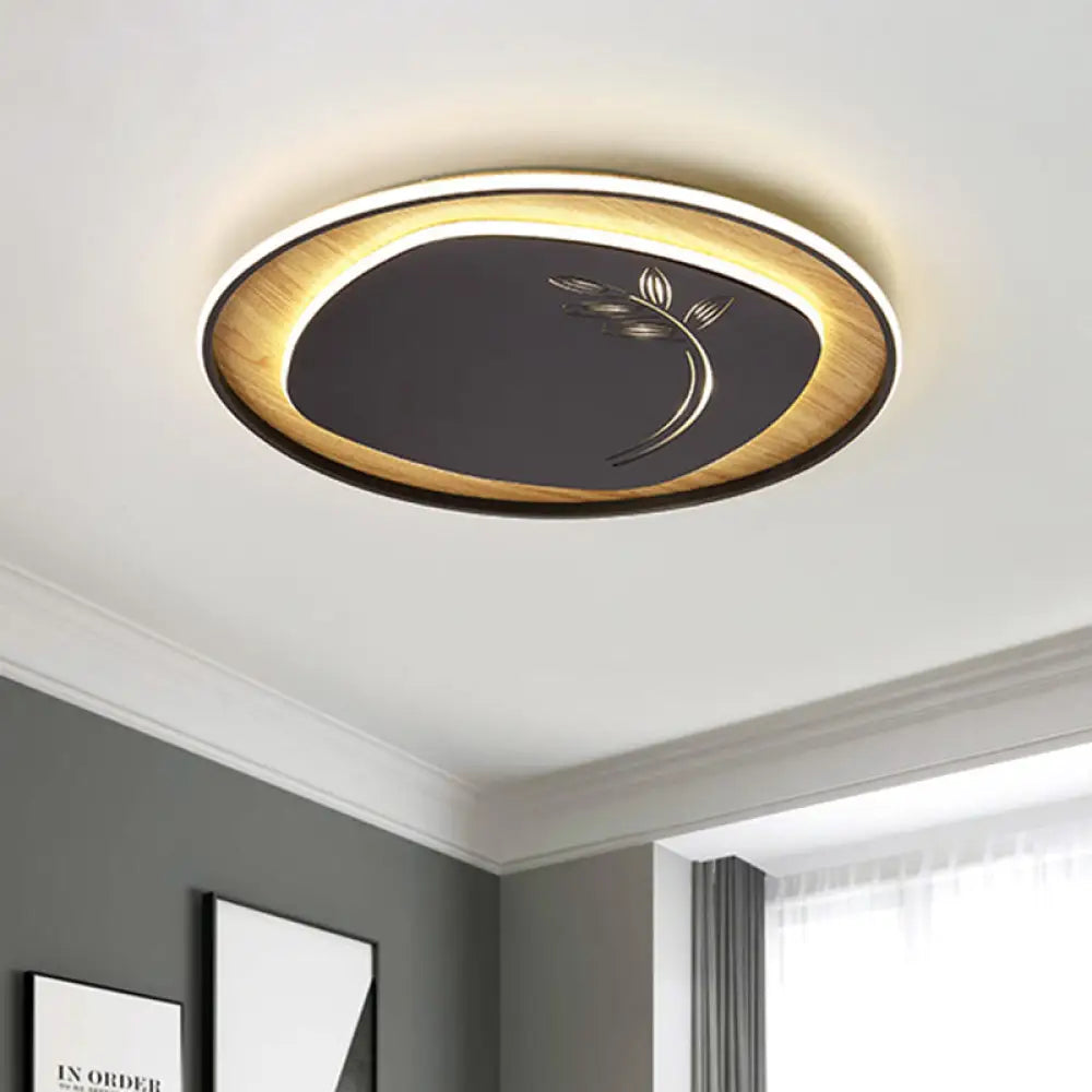 Modern Metal Arc Square Flush Light With Led Black/Grey/Green Ceiling Round Wood Canopy -