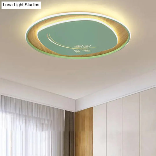 Modern Metal Arc Square Flush Light With Led Black/Grey/Green Ceiling Round Wood Canopy - 16/19.5