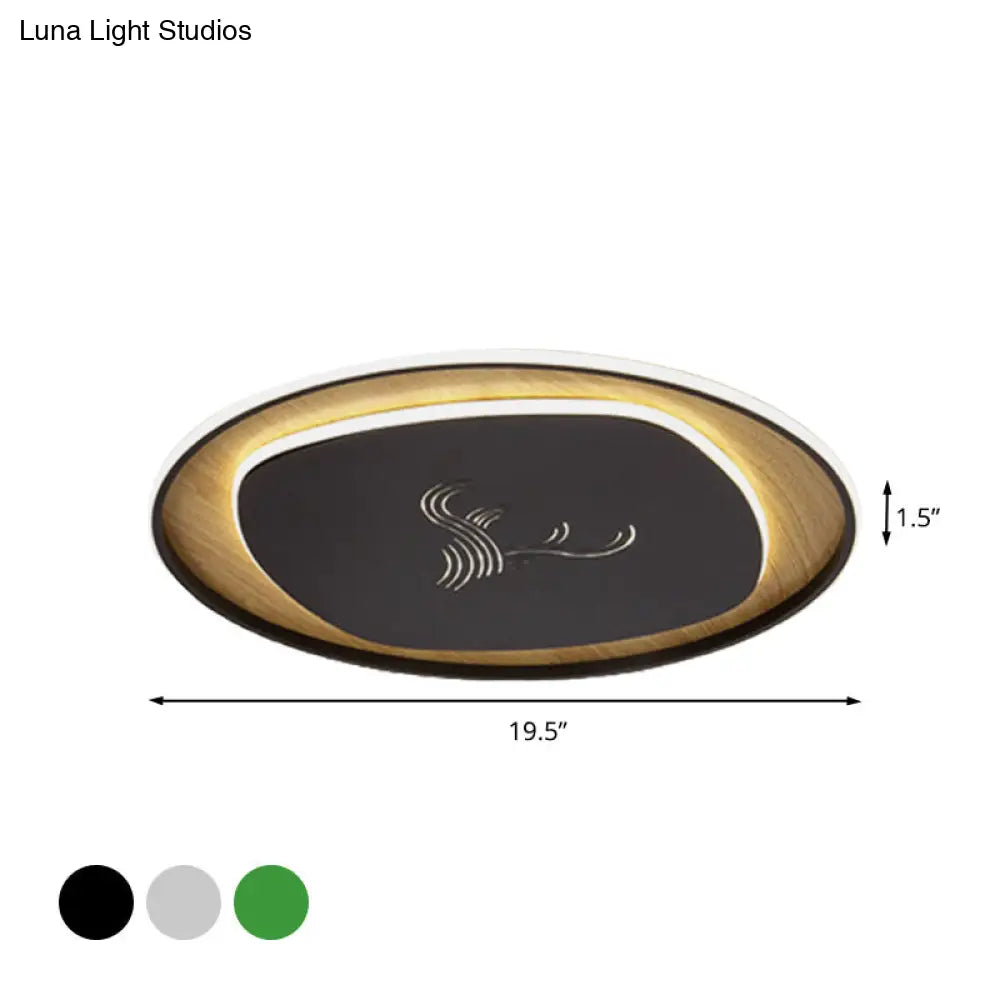 Modern Metal Arc Square Flush Light With Led Black/Grey/Green Ceiling Round Wood Canopy - 16/19.5