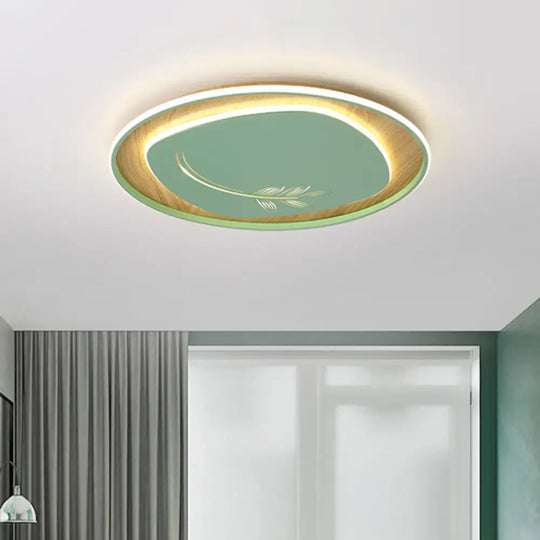 Modern Metal Arc Square Flush Light With Led Black/Grey/Green Ceiling Round Wood Canopy -