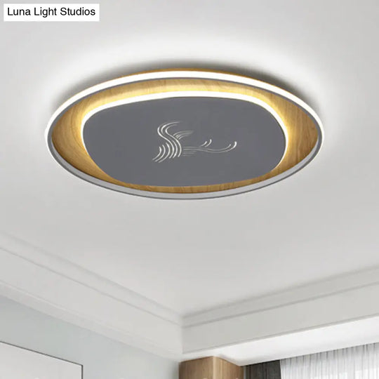 Modern Metal Arc Square Flush Light With Led Black/Grey/Green Ceiling Round Wood Canopy - 16/19.5