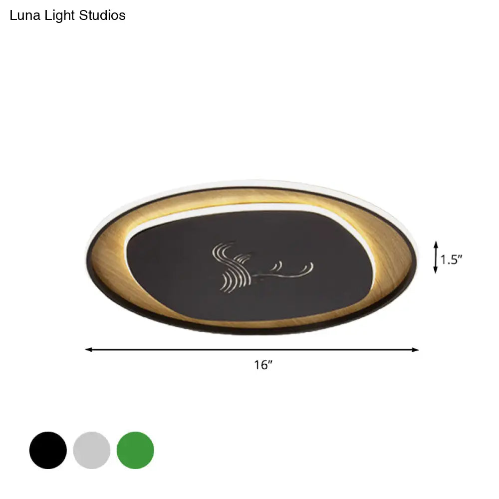 Modern Metal Arc Square Flush Light With Led Black/Grey/Green Ceiling Round Wood Canopy - 16/19.5