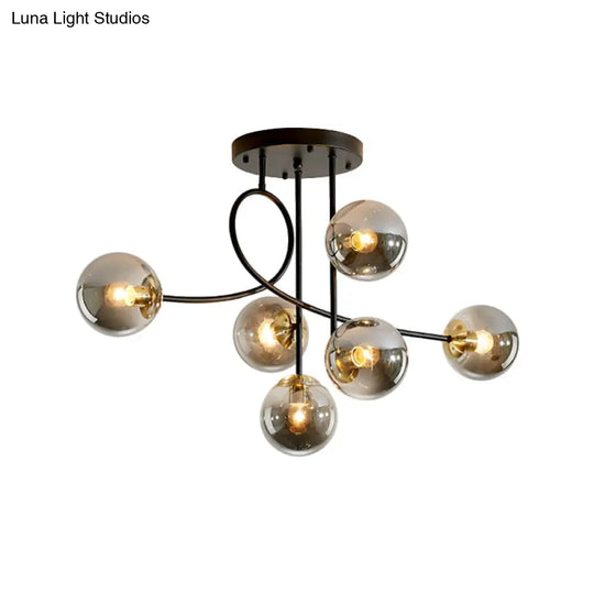 Modern Metal Armed Ceiling Chandelier - 6 Bulb Hanging Light Fixture With Black/Gold Finish And