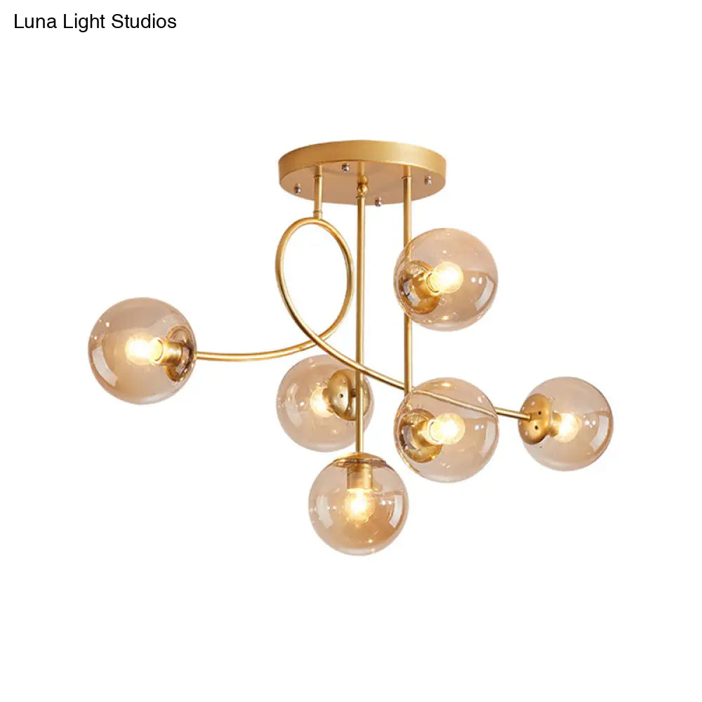 Modern Metal Armed Ceiling Chandelier - 6 Bulb Hanging Light Fixture With Black/Gold Finish And