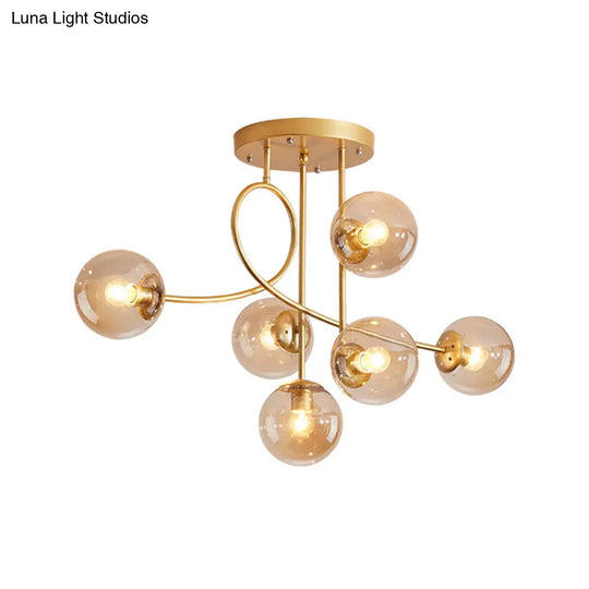 Modern Metal Armed Ceiling Chandelier - 6 Bulb Hanging Light Fixture With Black/Gold Finish And